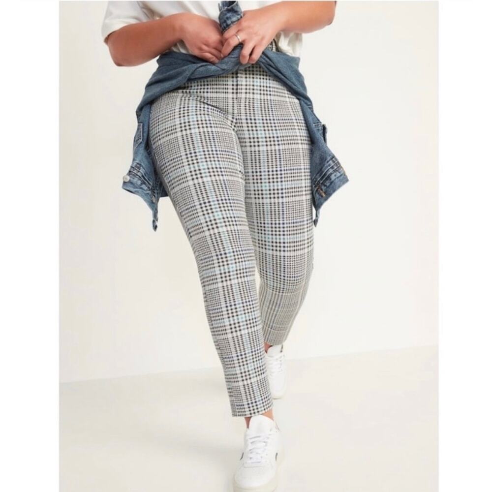 Old Navy Pixie Pants Plus Sz 28 High Rise Stretch Ankle Cropped Plaid Print